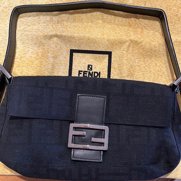 Fendi Iconic Black Zucca Big letters Fabric thick shiny New Vintage Impecable - Picture 1 of 12